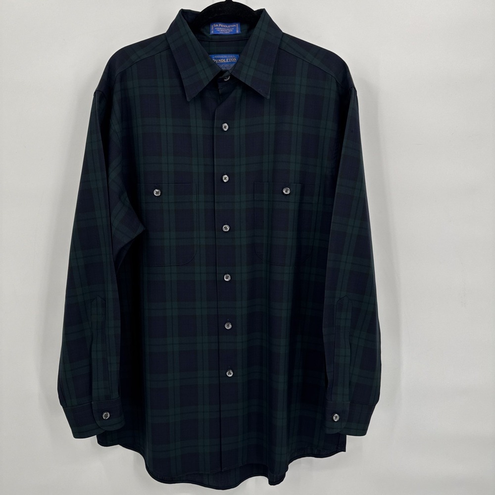 Sir Pendleton Shirt Mens Large Plaid Blackwatch Tartan Worsted Wool Button Down